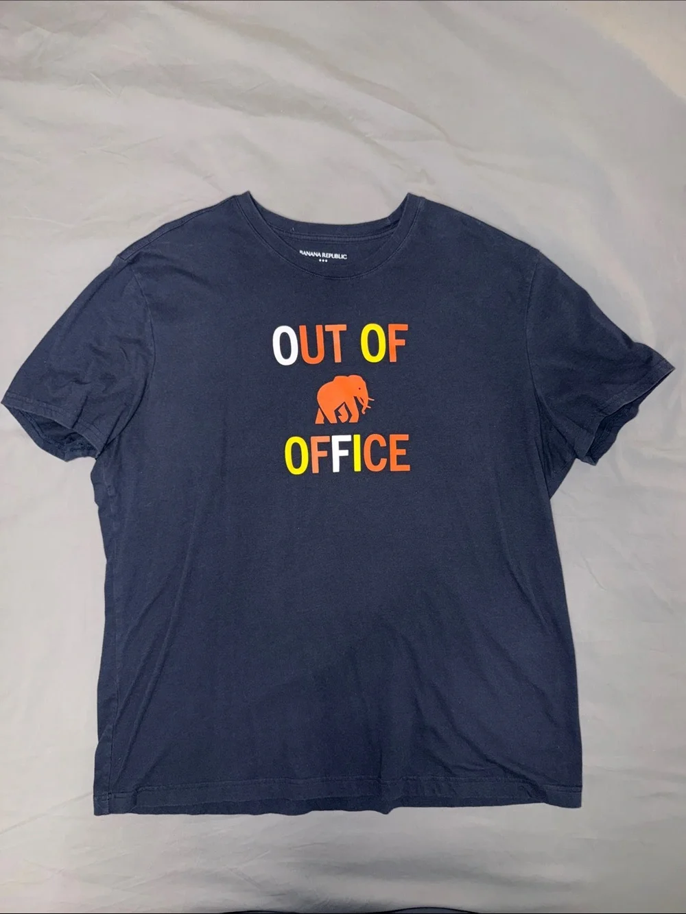 Banana Republic Navy Tee with Orange and Yellow Graphic Elephant